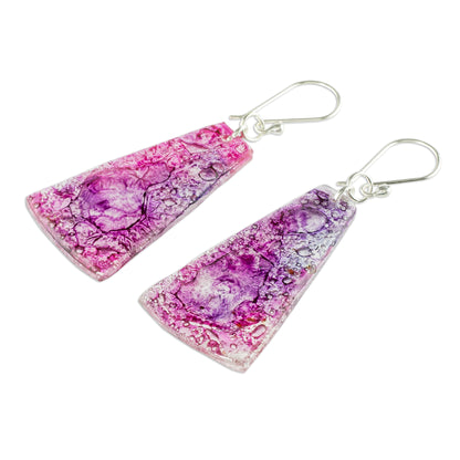 Orchid Polygons Recycled CD Dangle Earrings in Pink and Purple