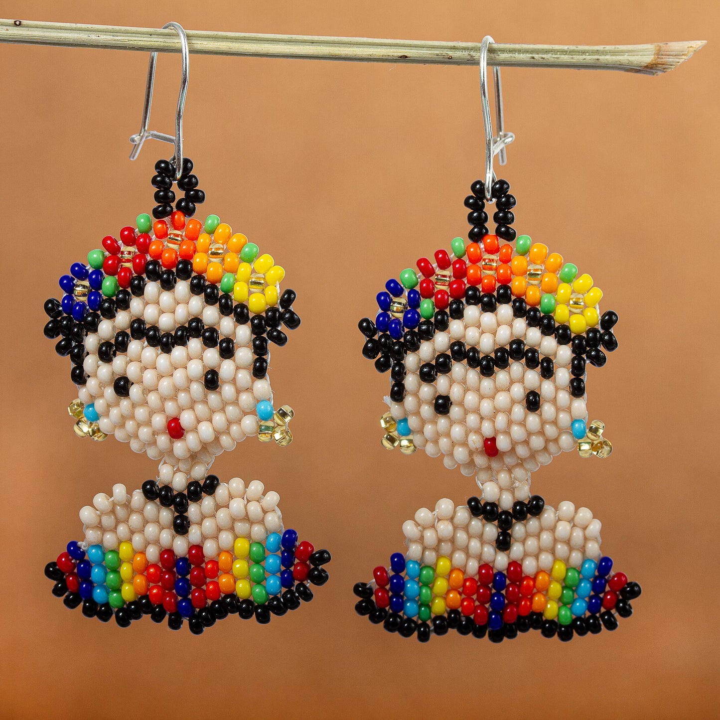 Rainbow Frida Handmade Multicolored Beaded Frida Earrings