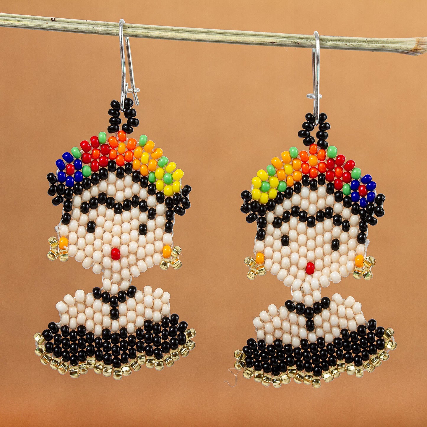 Frida in Black Handmade Beaded Frida Dangle Earrings