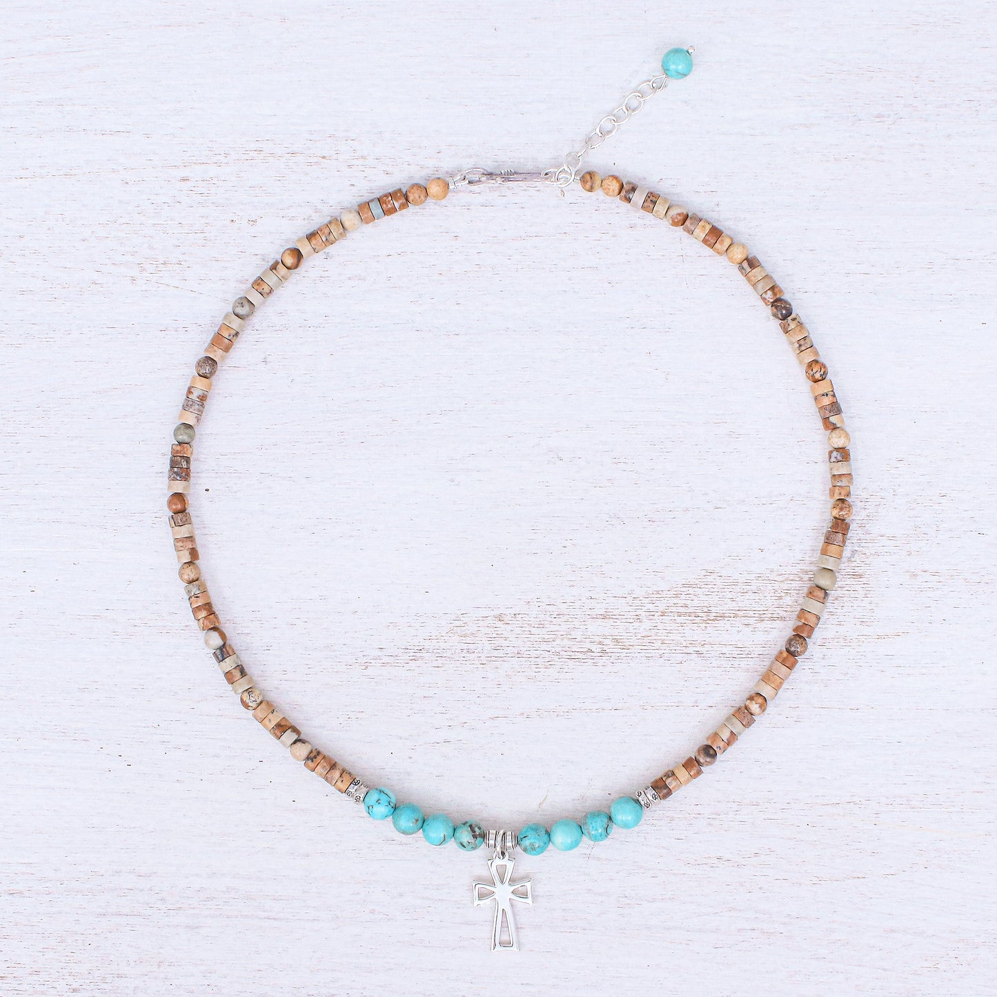 Earthy Cross Multi-Gemstone Beaded Cross Pendant Necklace