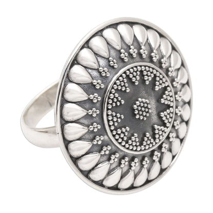 Solar Flair Oxidized Sterling Silver Sun Cocktail Ring