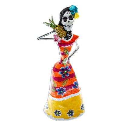 Catrina with Pineapple Day of the Dead Catrina Papier Mache Statuette