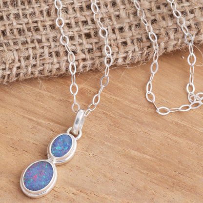 Double Rainbow Sterling Silver and Opal Pendant Necklace