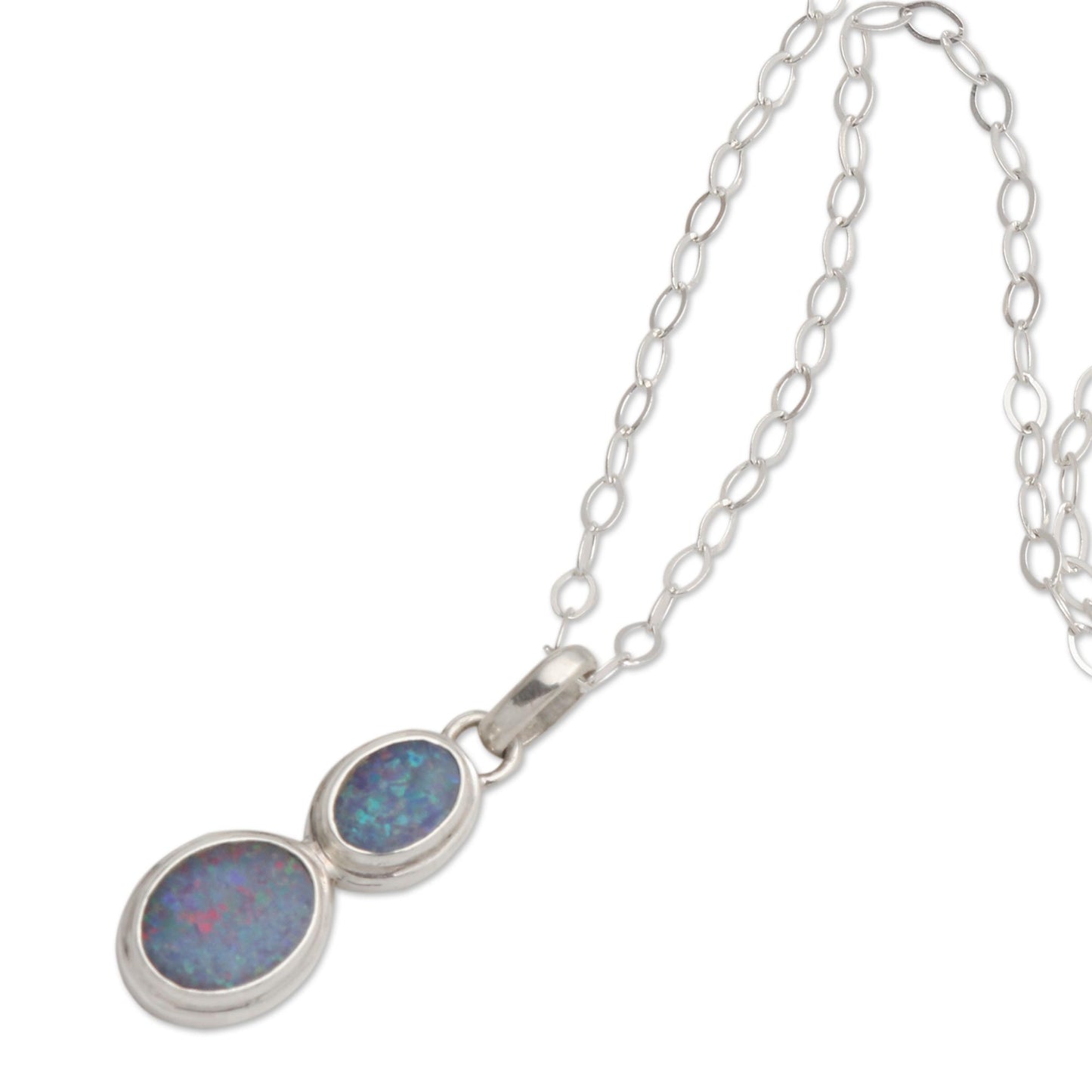 Double Rainbow Sterling Silver and Opal Pendant Necklace