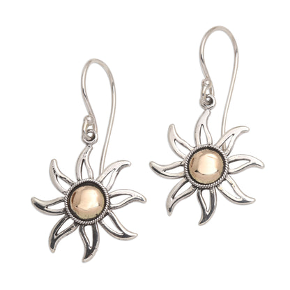 Celuk Sun Sunburst Sterling Silver Earrings with Gold Plated Accent