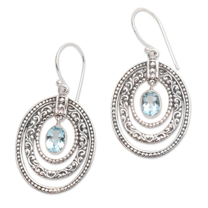 Inner Circles in Blue Concentric Circle Blue Topaz Earrings Balinese Motif