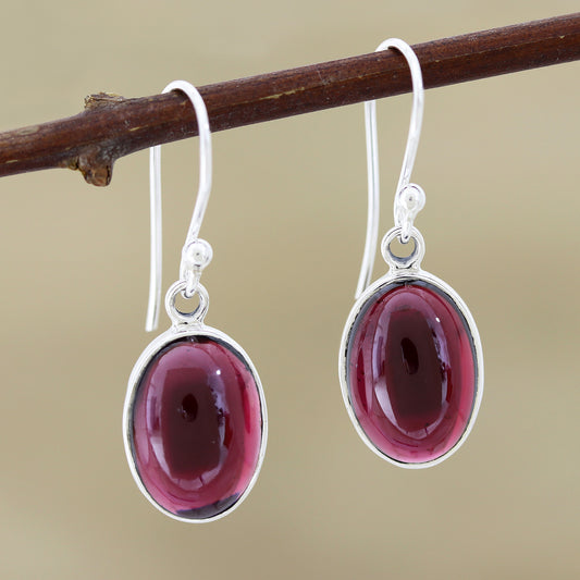 Oval Embers Garnet Cabochon Dangle Earrings