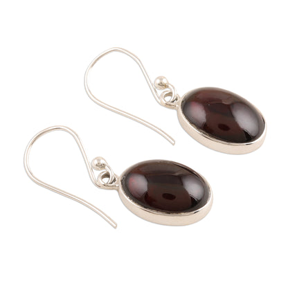 Oval Embers Garnet Cabochon Dangle Earrings