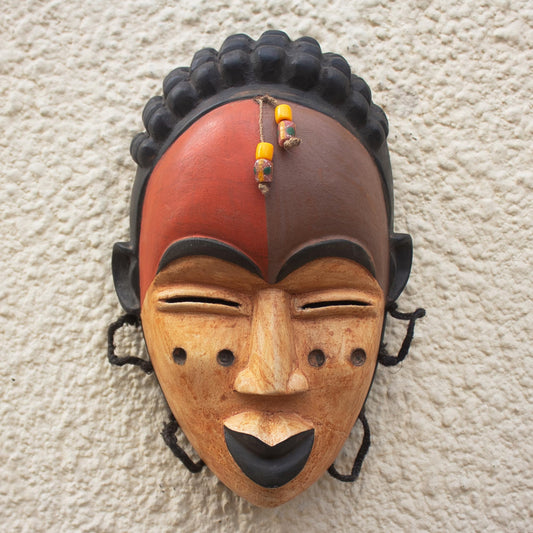 Galoa Hand Made African Sese Wood Beaded Mask