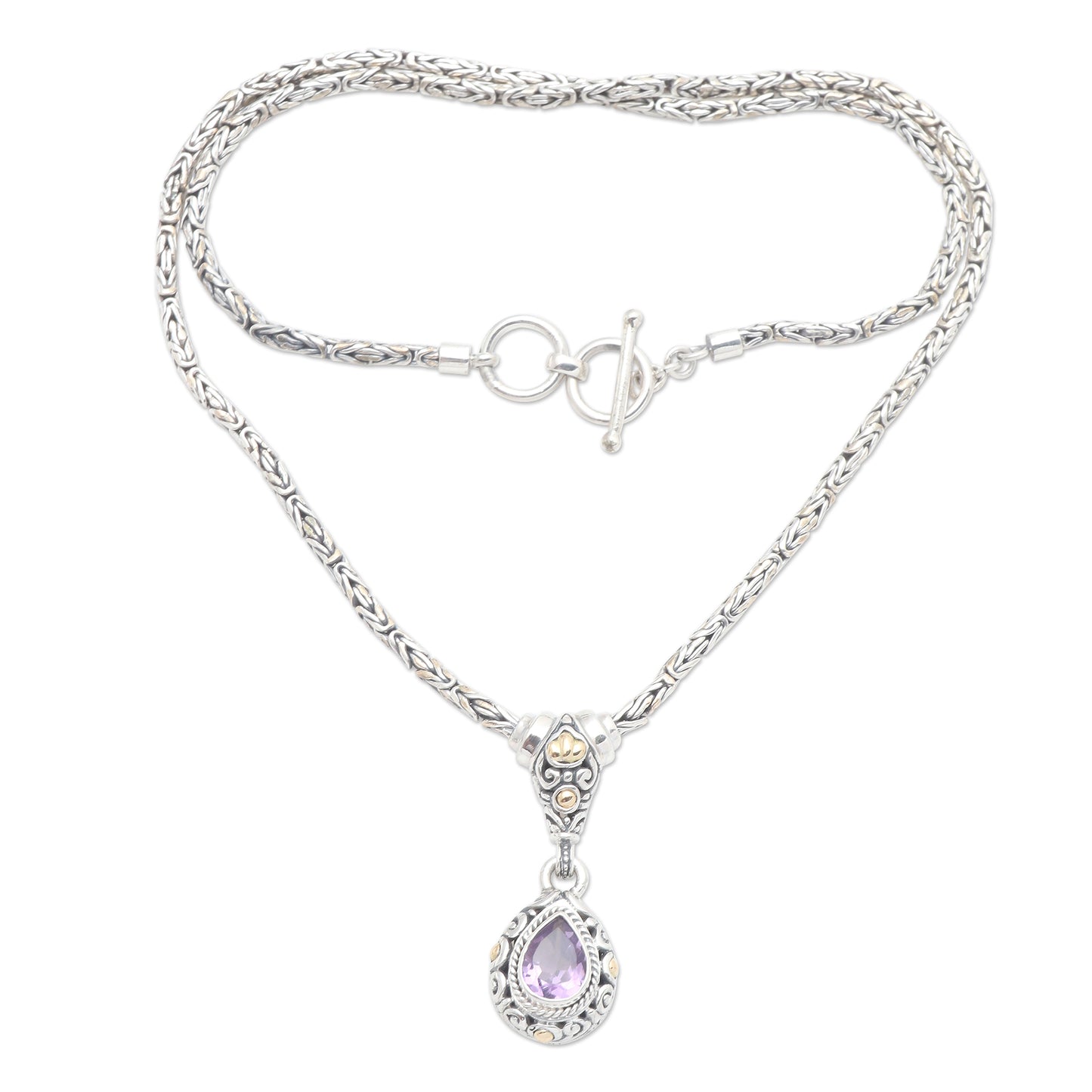 Alluring Danger in Purple Gold Accented Sterling Silver Amethyst Pendant Necklace