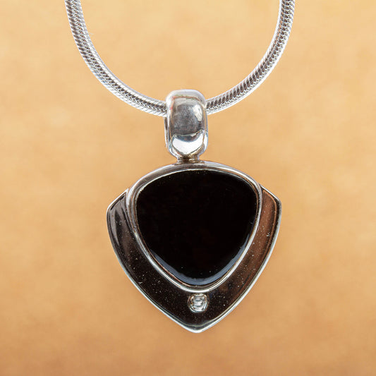 Taxco Triad Handmade Obsidian Pendant Necklace in 950 Silver