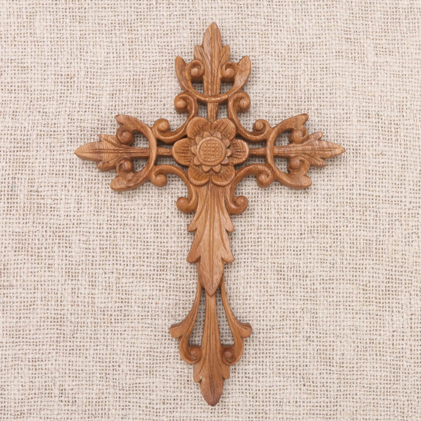 Natural Cross Flower Accent Wood Wall Cross