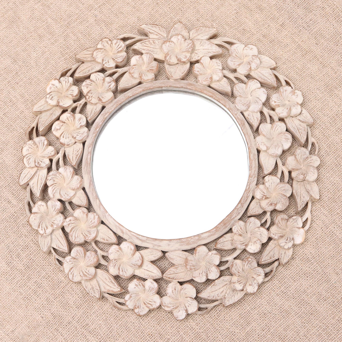 Jepun Forest Shabby Chic White Floral Wood Wall Mirror