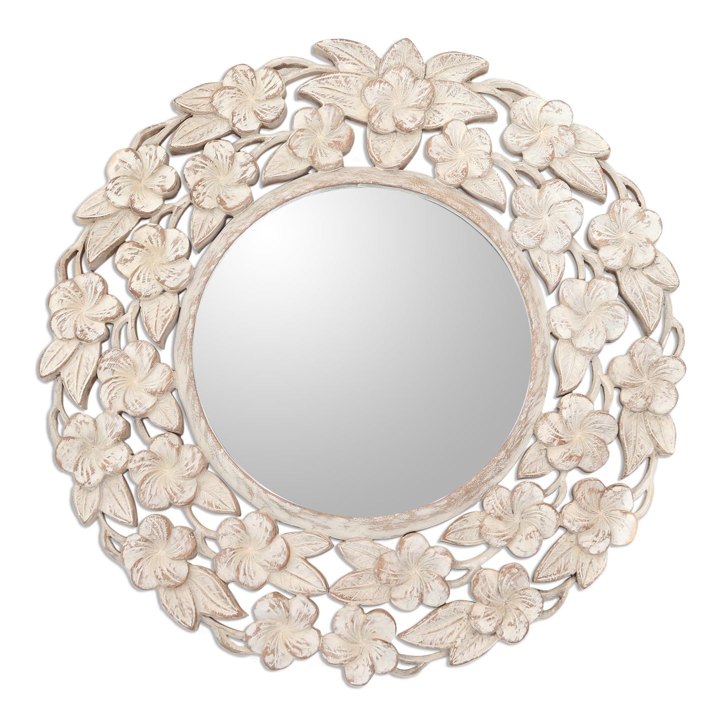 Jepun Forest Shabby Chic White Floral Wood Wall Mirror