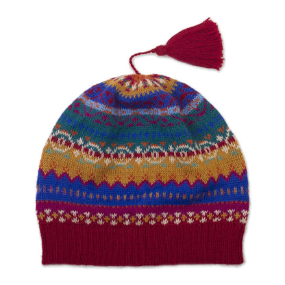 Sierra Rainbow Colorful Patterned Alpaca Knit Hat