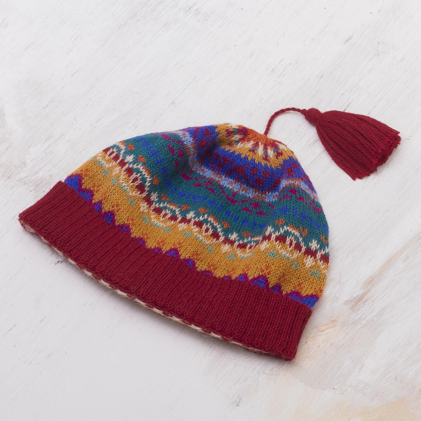 Sierra Rainbow Colorful Patterned Alpaca Knit Hat