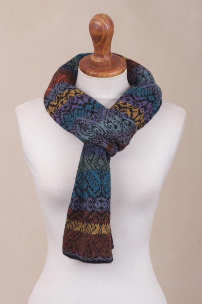 Earth and Sky Muted Multicolor Alpaca Knit Scarf from Peru
