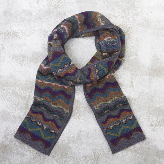 Mountain of Seven Colors Zigzag Striped Alpaca Wool Scarf from Peru