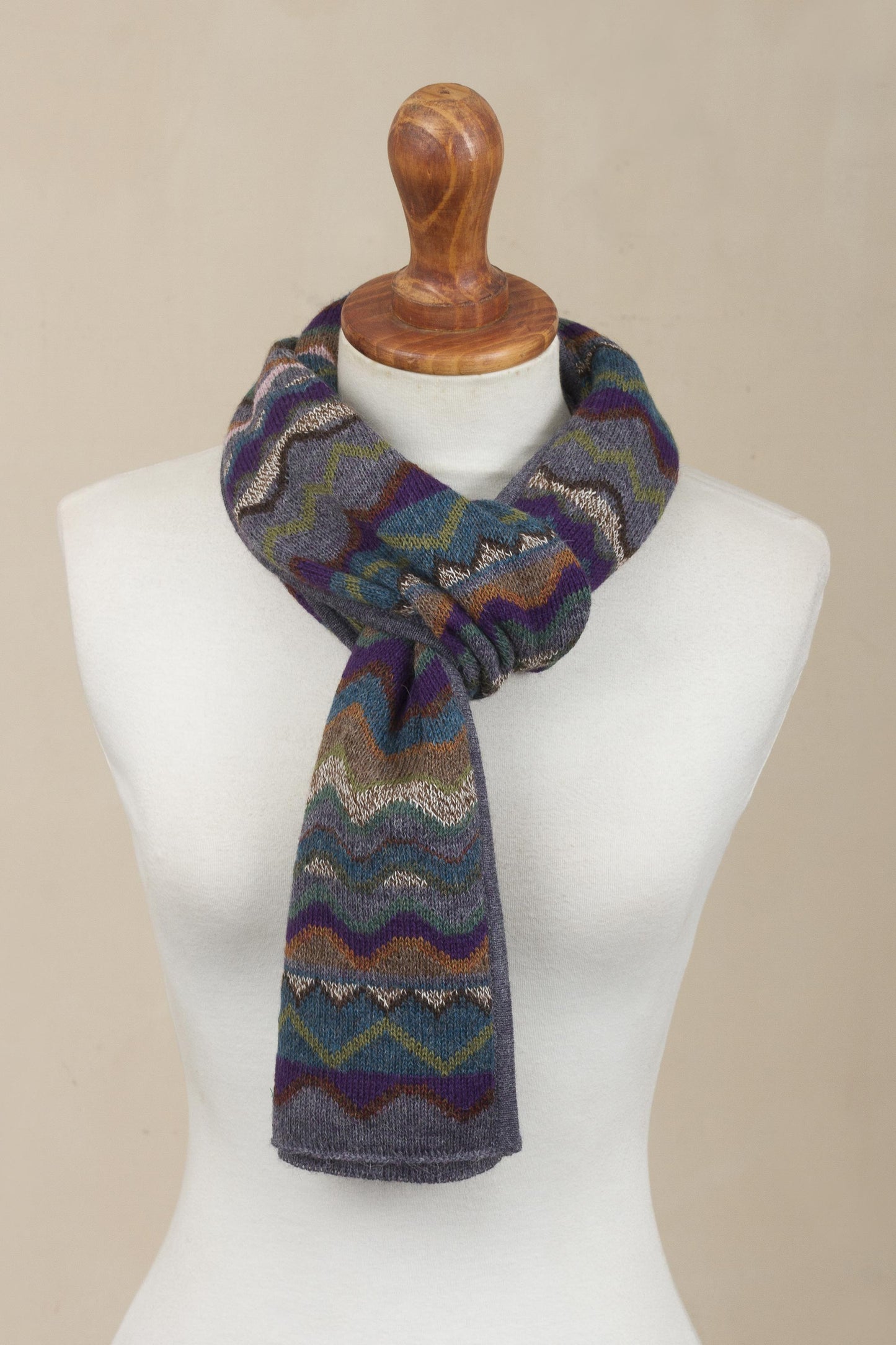 Mountain of Seven Colors Zigzag Striped Alpaca Wool Scarf from Peru