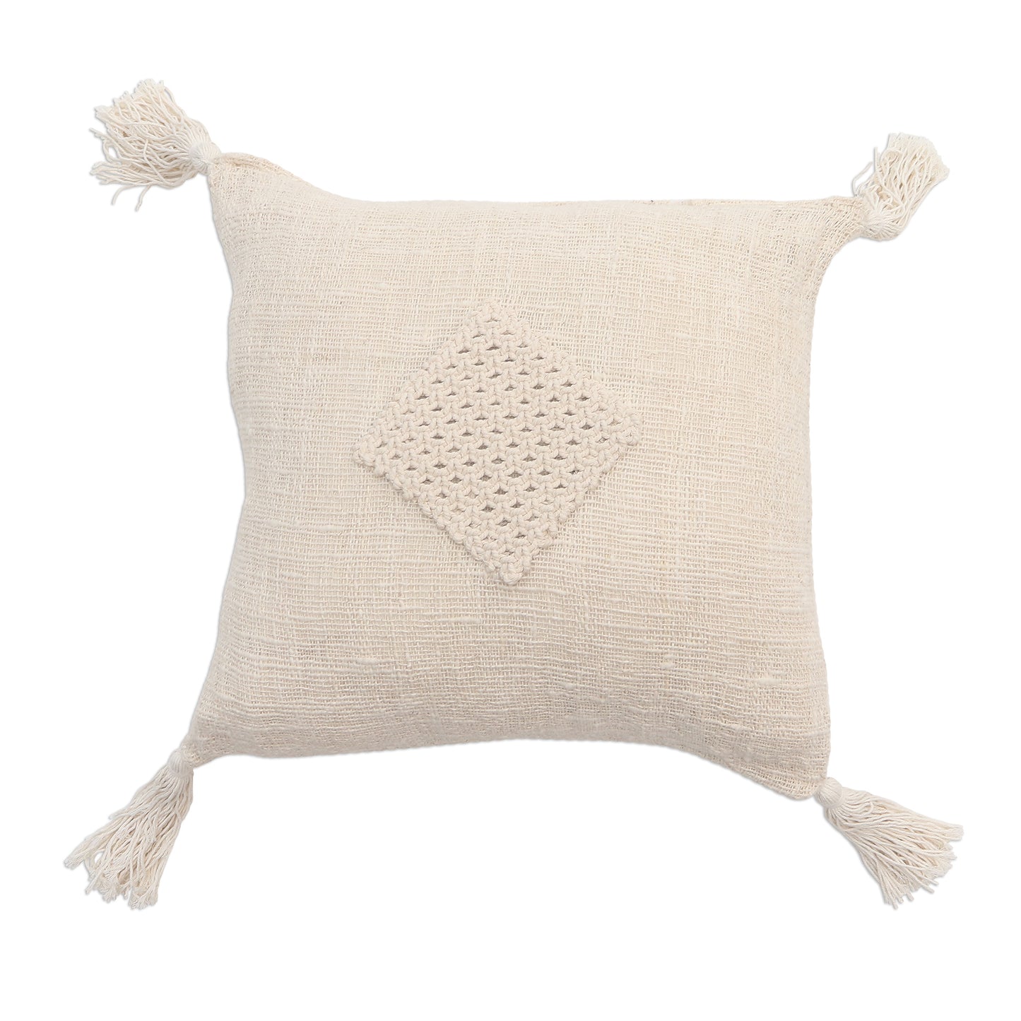 Gathered Attention Cotton Macrame Zippered Cushion Cover