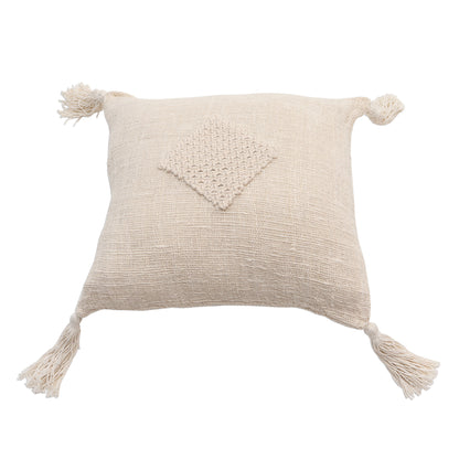 Gathered Attention Cotton Macrame Zippered Cushion Cover