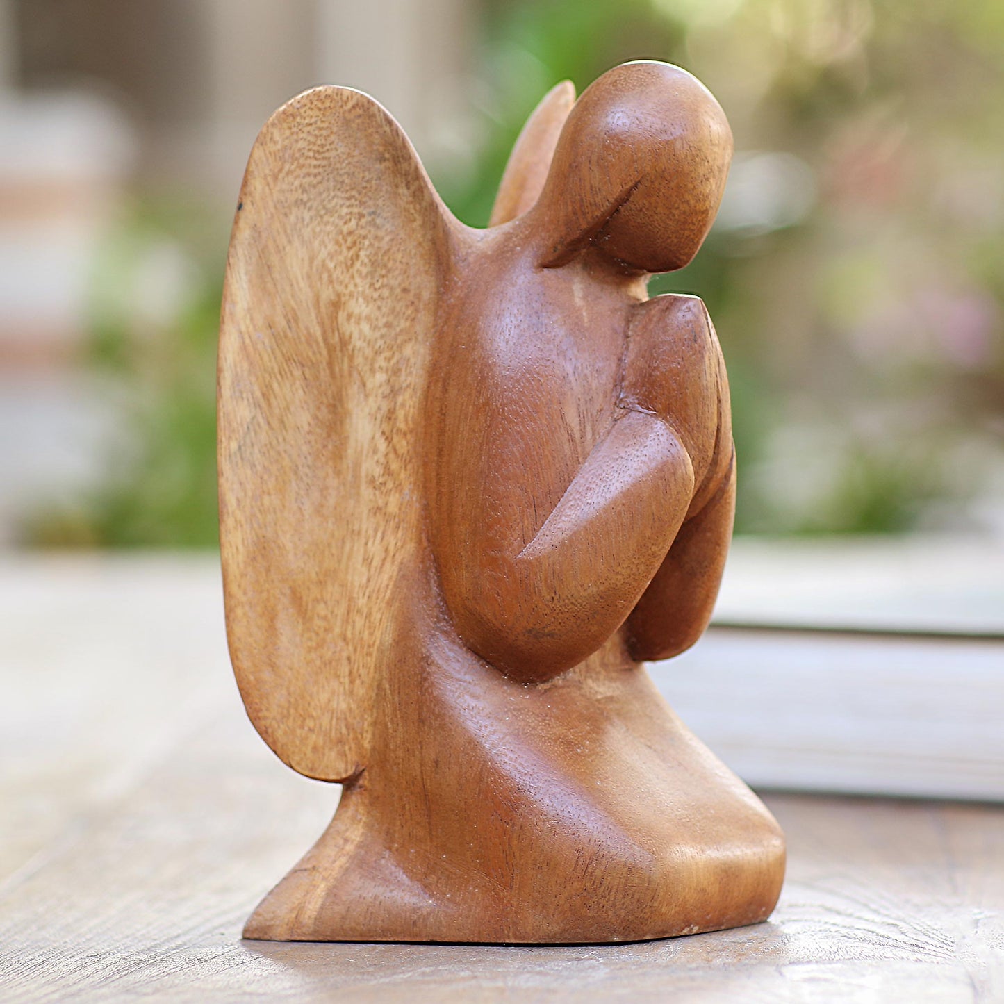 Angelic Prayer Praying Angel Suar Wood Hand Carved Statuette