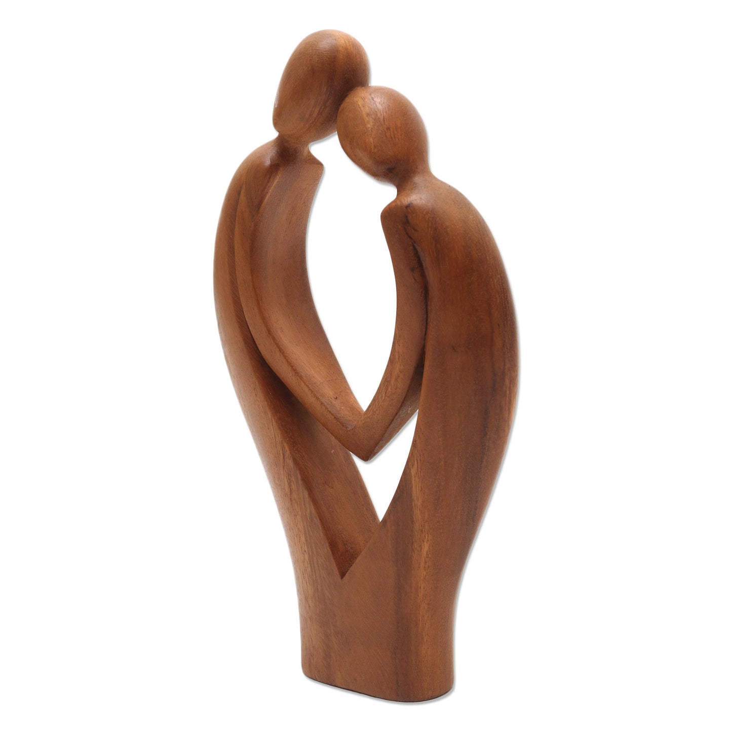 Commitment Hand Carved Suar Wood Couple Sculpture