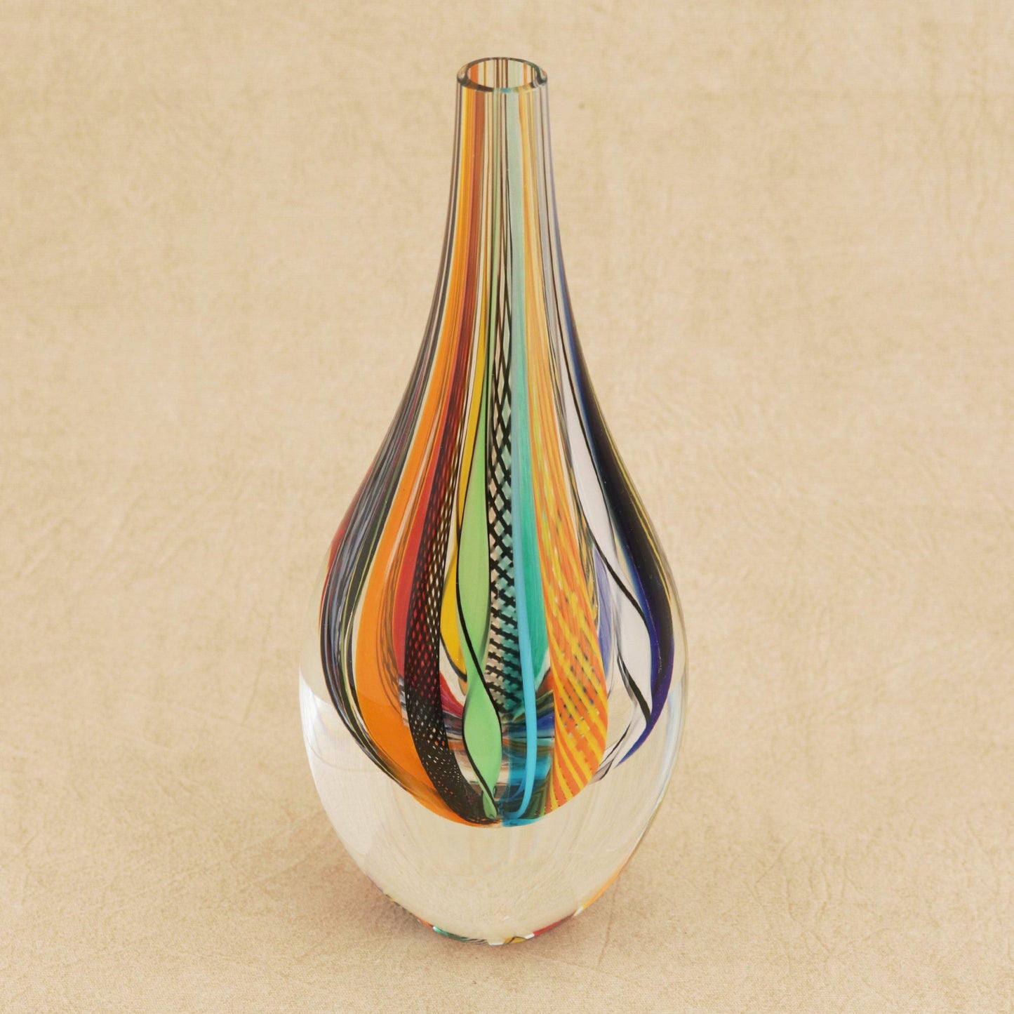 Color Cascade Murano-Style Colorful Art Glass Vase (9 Inch)