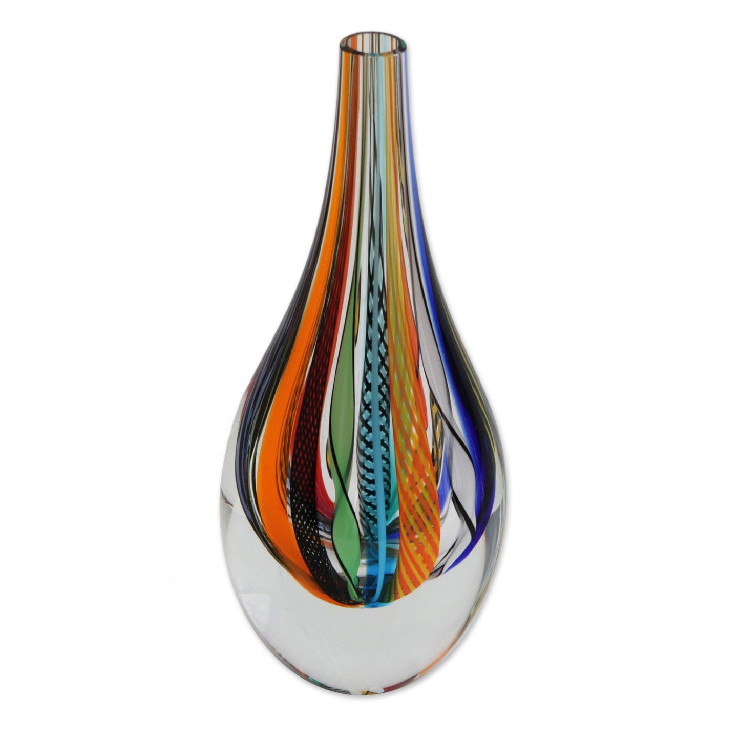 Color Cascade Murano-Style Colorful Art Glass Vase (9 Inch)