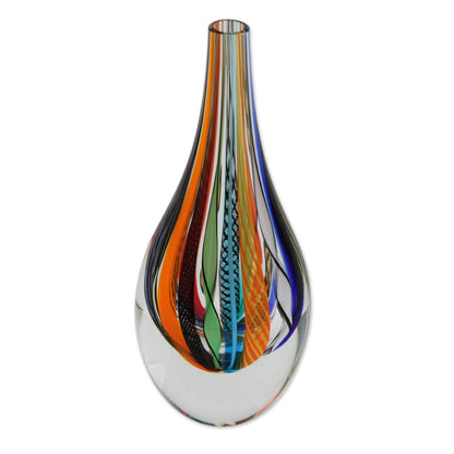 Color Cascade Murano-Style Colorful Art Glass Vase (9 Inch)