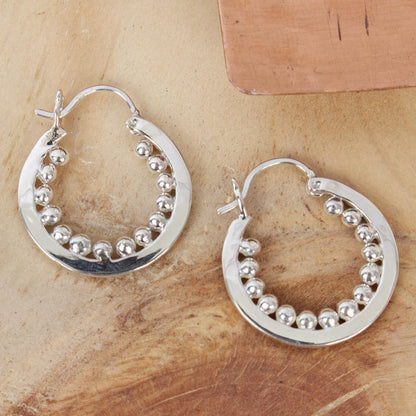 Taxco Marquee Hand Crafted Taxco Silver Hoop Earrings