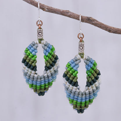 Mini Boho in Blue-Green Macrame and Bead Dangle Earrings