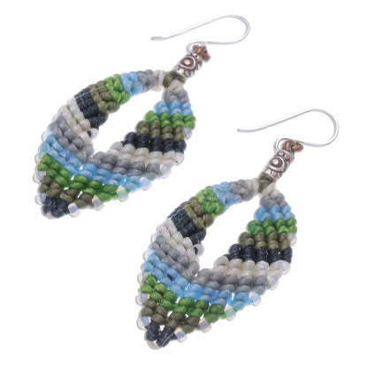 Mini Boho in Blue-Green Macrame and Bead Dangle Earrings