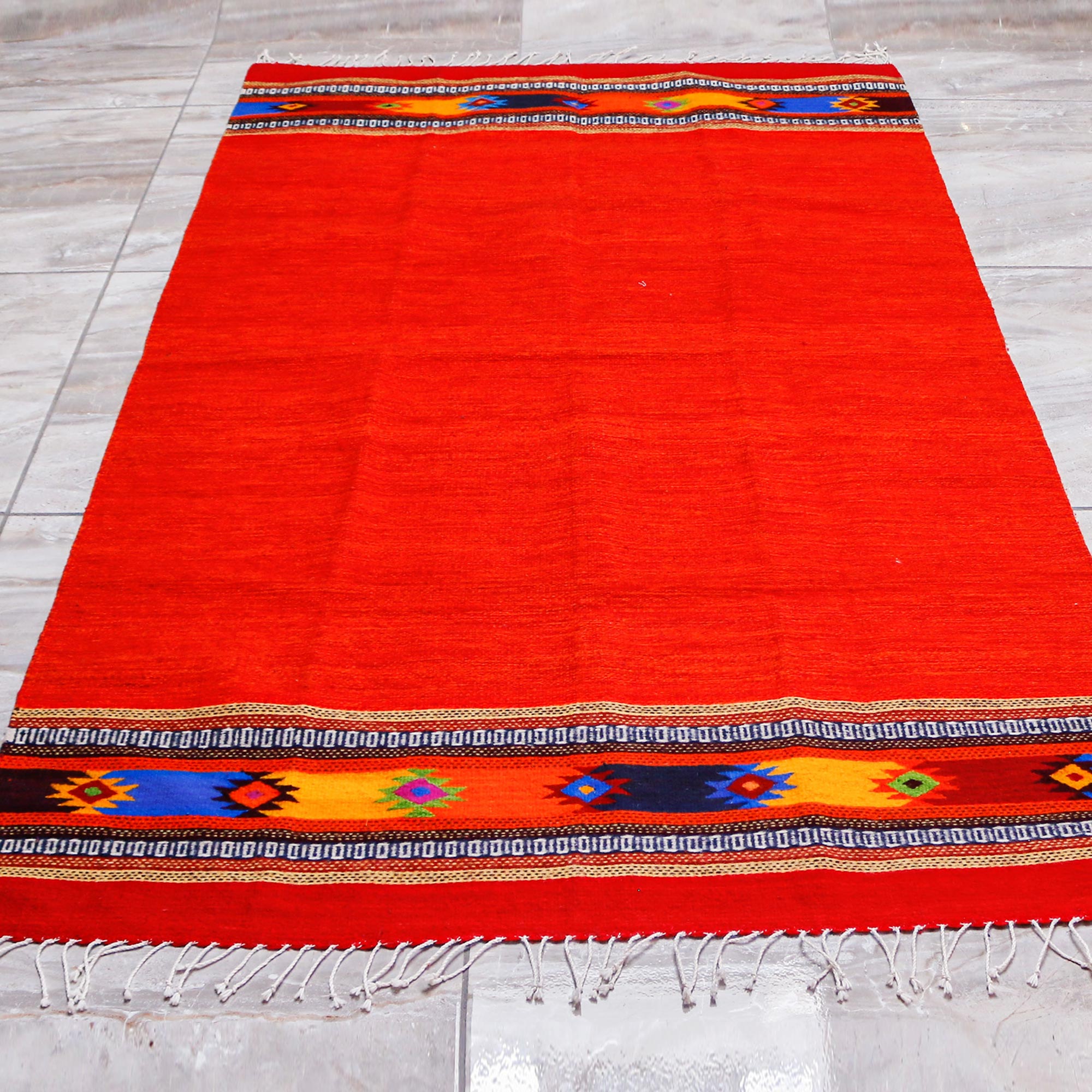 NOVICA Red Stars Zapotec Bright Red Wool Rug Hand Loomed in Oaxaca (4x6 ...