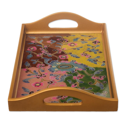 Miraflores Flora Reverse-Painted Glass Floral Tray