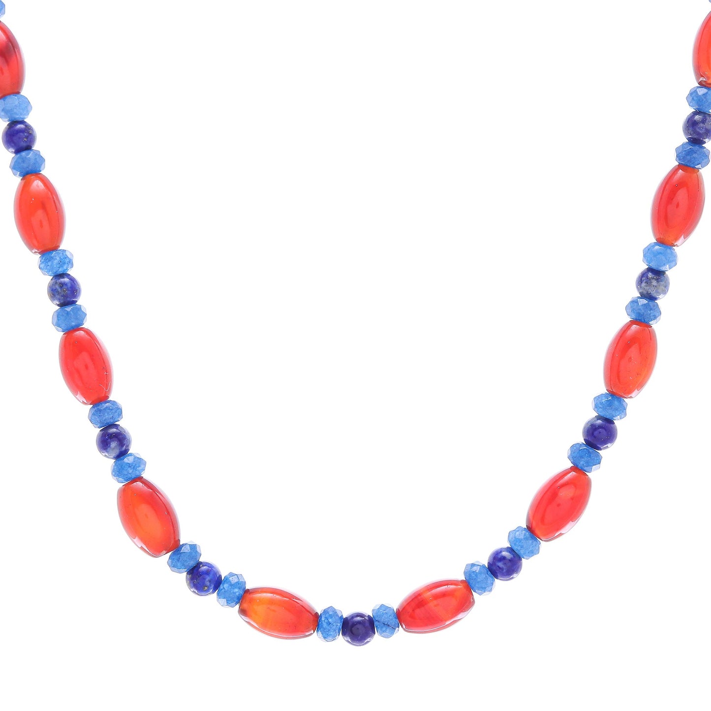 Candy Luck Handmade Carnelian and Lapis Lazuli Beaded Necklace