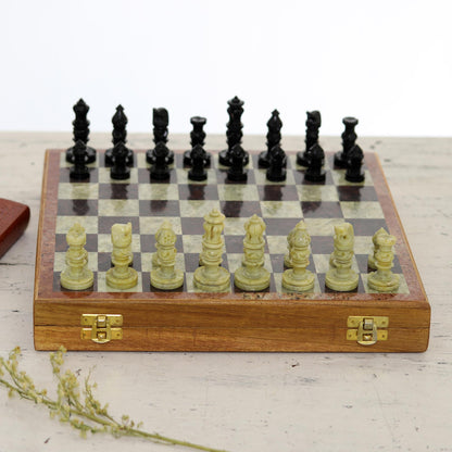 Royal Charm Soapstone Self-Storing Chess Set from India