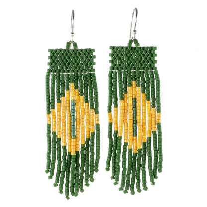 Chameleon Charm Green and Yellow Beaded Waterfall Earrings