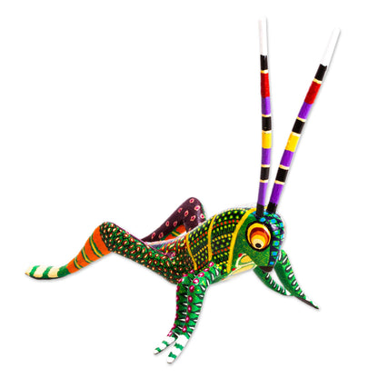 Spry Grasshopper Hand Crafted Grasshopper Alebrije Figurine