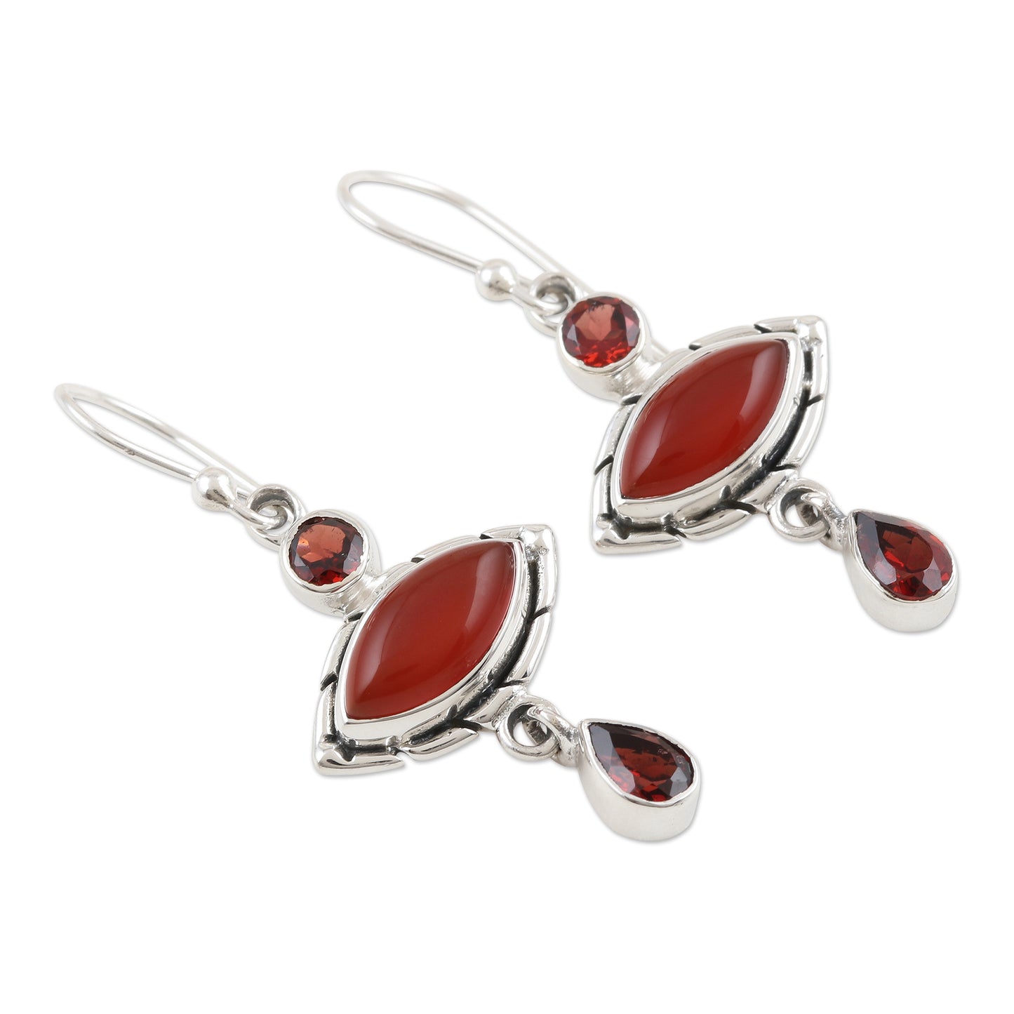 Red Fusion Garnet and Carnelian Sterling Silver Dangle Earrings