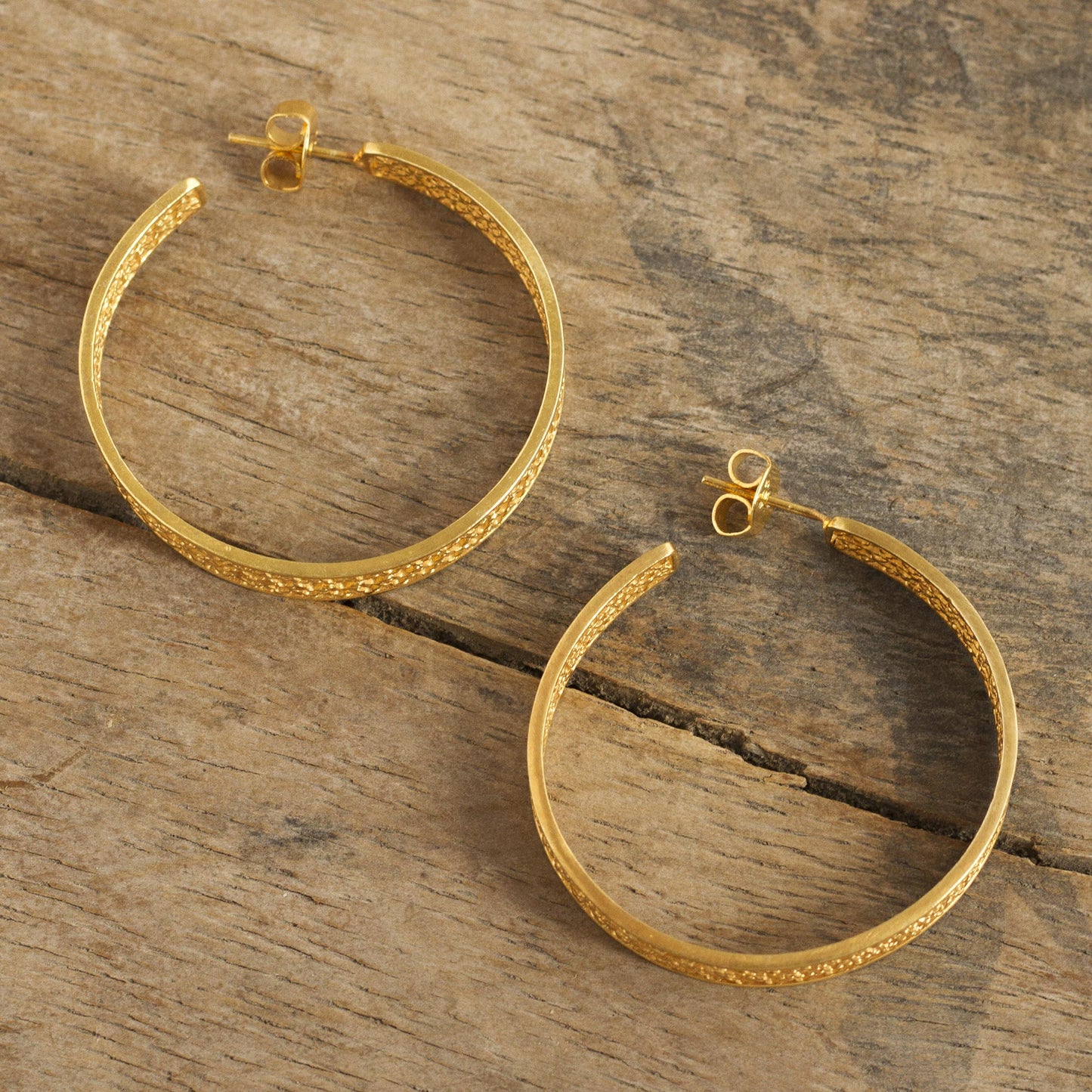 Colonial Intricacy Gold Plated Silver Filigree Half-Hoop Earrings from Peru