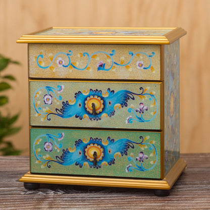 Spring Splendor Peruvian Reverse-Painted Glass Jewelry Chest