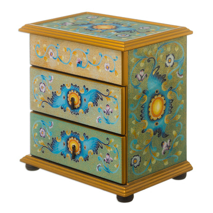 Spring Splendor Peruvian Reverse-Painted Glass Jewelry Chest