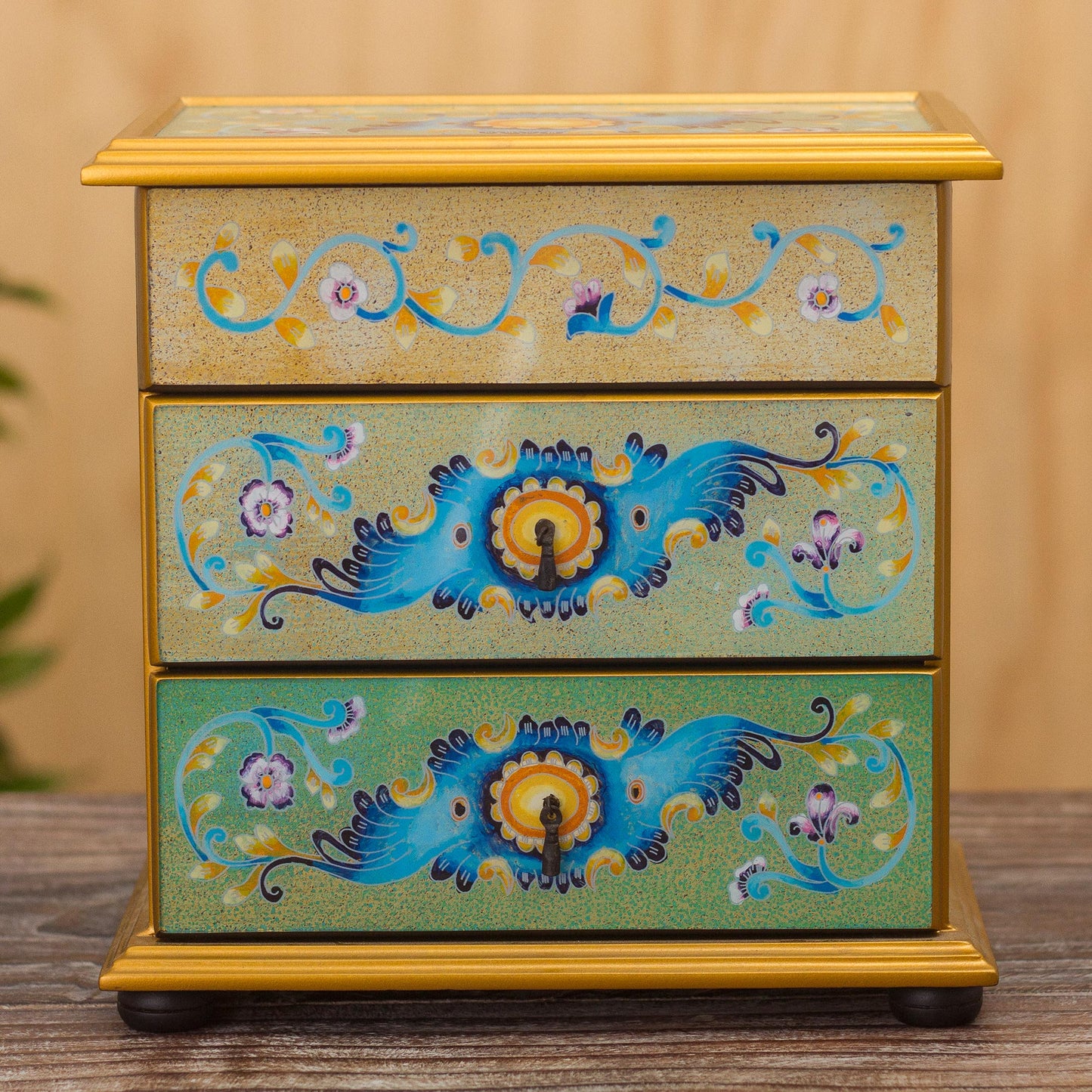 Spring Splendor Peruvian Reverse-Painted Glass Jewelry Chest