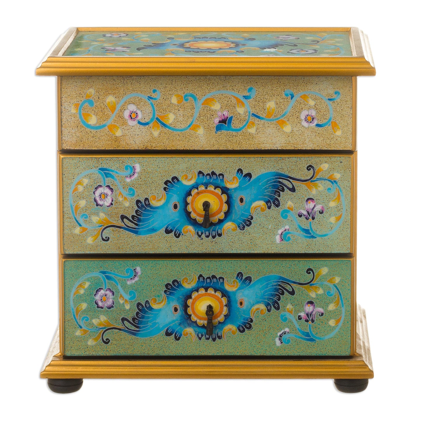 Spring Splendor Peruvian Reverse-Painted Glass Jewelry Chest