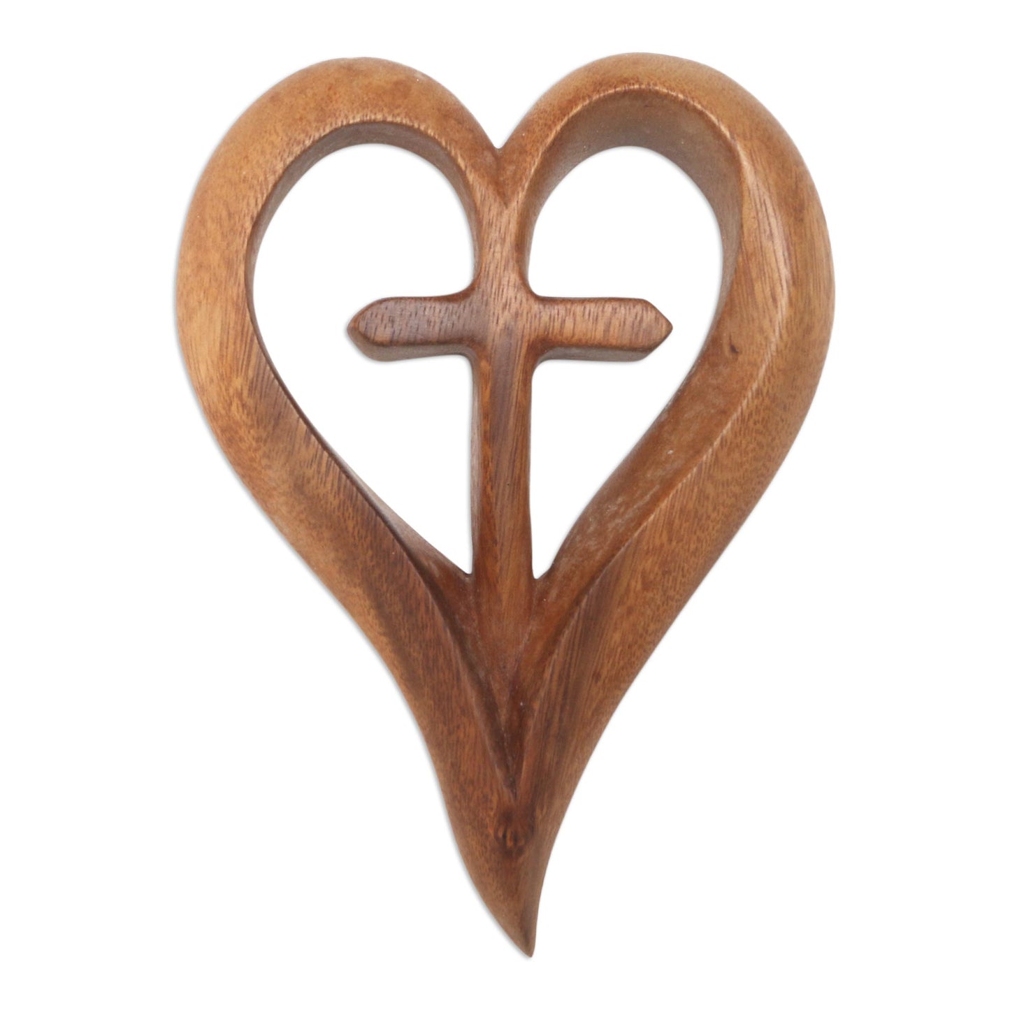 Cross My Heart Hand Carved Suar Wood Relief Panel Heart Cross