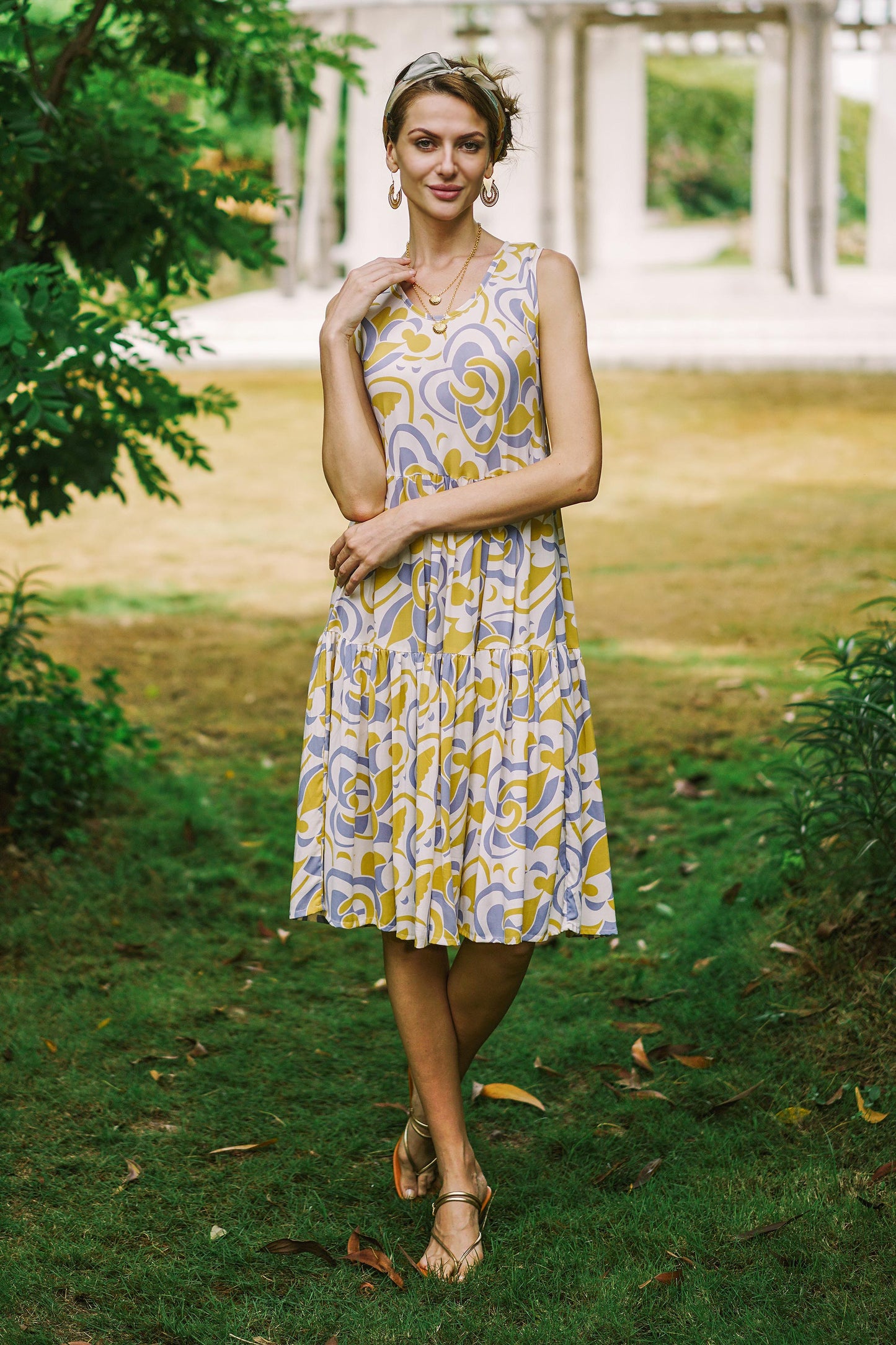 Spring Leaves Screen Printed Rayon Sundress from Bali