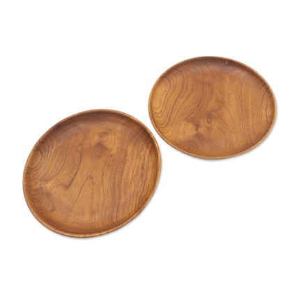 Fit for a Feast Hand Made Teak Wood Dinner Plates from Bali (Pair, 9 Inch)