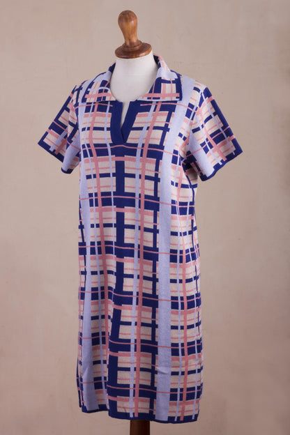 Melon Spring Hand Made Cotton Blend Plaid Polo Dress from Peru