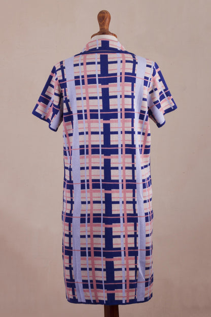 Melon Spring Hand Made Cotton Blend Plaid Polo Dress from Peru